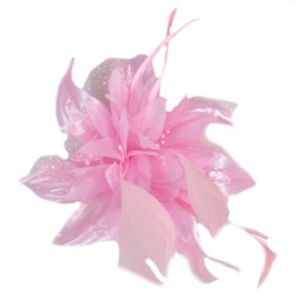 Flower Net and Feathers Fascinator On A Comb 9 Colours (Pink)