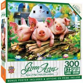 MasterPieces - 300 Piece Jigsaw Puzzle, Large EZ Grip Shapes, Three Lil’ Pigs, Fun for Adults, Seniors, Family, Kids, Matte Finish, 18"x24