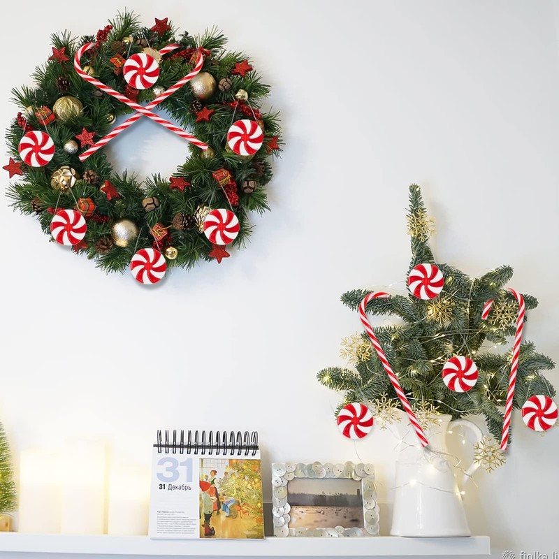GuassLee 60Pcs Candy Canes Christmas Tree Decorations-Plastic Peppermint Candy Cane