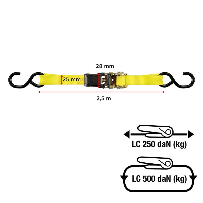 KWB 772222 Lashing Straps with Ratchets 2 Hooks 2.5 x