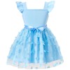 Girls Dresses Blue Wedding Bowknot Flutter Sleeve Square Neck Princess