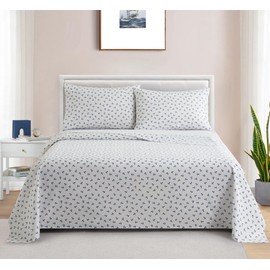 Marina Decoration Printed 600 Thread Count Soft Deep Pocket Hotel Standard Long Staple Cotton Blend Percale All Season 4 Pieces Bedding Sheet Set, Blue Nautical Anchor Pattern Queen Size