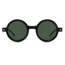 JOVAKIT Polarized Retro Round Sunglasses for Women Men Vintage Trendy Oversized Circle Sun Glasses UV400 Protection (Black/Green)