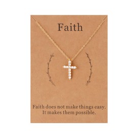 Lcherry Gold plated CZ Faith Cross Necklace for Women Christian Baptism Confirmation Gifts for Women
