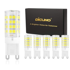 DiCUNO G9 LED Bulb, 4W (40W Halogen Equivalent), Daylight White 6000K, 110V 120V 450LM, G9 Ceramic Base Non-dimmable Light Bulbs for Chandelier, Home Lighting, (6-Pack)