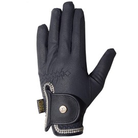 AK Horse Riding Gloves for Competition & Dressing with Crystal Diamante (Navy, M)