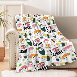 Sushi Cartoon Japanese Food Blanket, Sushi Blanket Gift for Boy Girl Kids Throw Warm Cozy Soft Plush Lightweight Bedding 40"x50" for Kid for Sofa,Bed and Living Room
