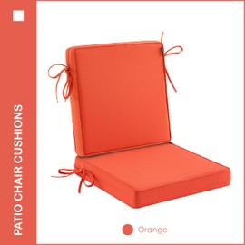 YOOZEKU Patio Chair Cushions Waterproof Outdoor Seat Cushions for Patio Furniture Set of 2 with Ties, 24 x 24 Inch, Orange