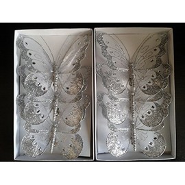 Glitter Mesh Butterflies 18cm x6 (Silver)