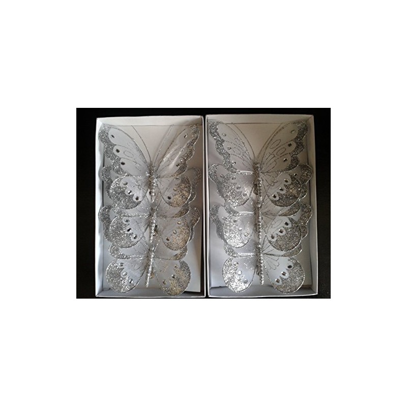 Glitter Mesh Butterflies 18cm x6 (Silver)