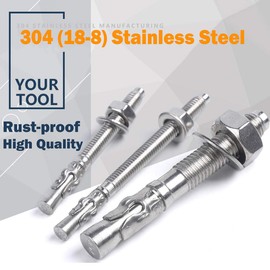 Levanco 1/2" X 4-1/2" Concrete Anchor, 304 Stainless Wedge Anchor with Excellent Anti-Rust Performance, 304(18-8) Stainless Steel Concrete Anchors and Screws Kit (5pcs)