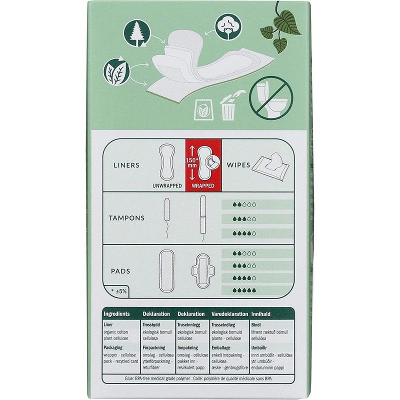 Organic & Natural Panty Liners,Normal Natracare 18 Liners Box