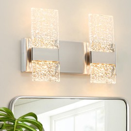 Ditoon Modern Brushed Nickel 4-Lights Bathroom Vanity Light, LED Bathroom Light Fixtures Over Mirror, Dimmable Acrylic Wall Lighting Fixtures, Hardwired Wall Light(H9.25in, L13.78in)