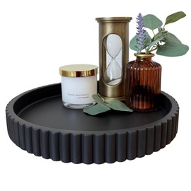 OAKOA Concrete Black Tray for Coffee Table - Round Black Decorative Tray for Table Decor - Bandejas Decorativas para La Sala - Coffee Table Centerpiece