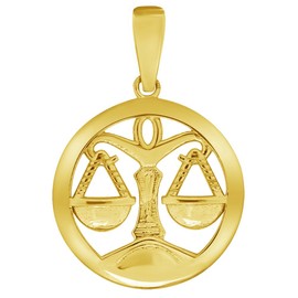 14k Yellow Gold Round Libra Zodiac Sign Charm Scales Horoscope Pendant