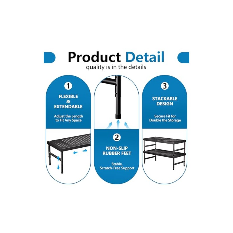 HI NINGER Set of 2 42-72 cm Expandable Cabinet Shelves,