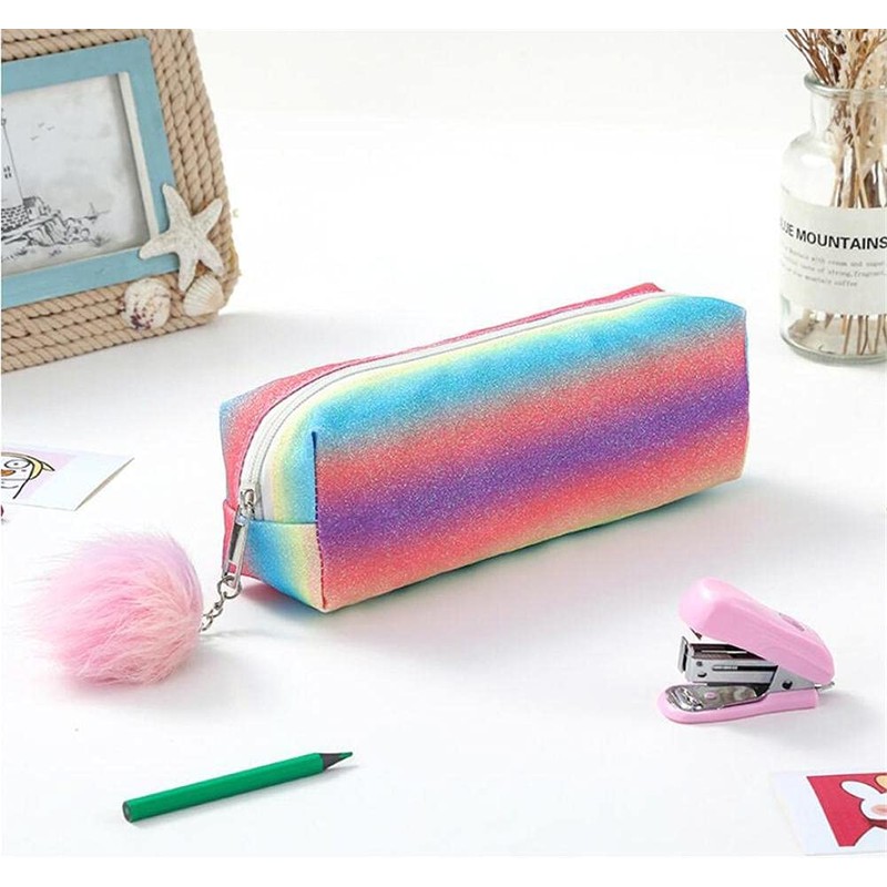 DUORUIMI Rainbow Pencil Case Pen Case Large Capacity Glitter Office