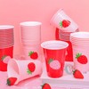 FYSUIMU 100Pcs Strawberry Plastic Cups 16Oz Red Pink Sweet Berry