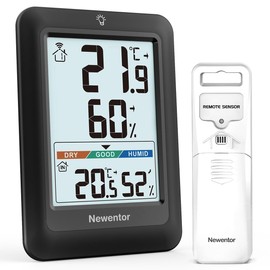 Newentor Indoor Outdoor Thermometer Wireless, Outside Inside Thermometers with Comfort Indicator, 4in Remote Temperature Monitor Hygrometer, Weather Station for Home Patio, Black