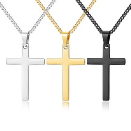 YADOCA Stainless Steel Cross Pendant with 50 cm Necklace for Men Women Silver Gold Black Pack of 3, Stainless Steel