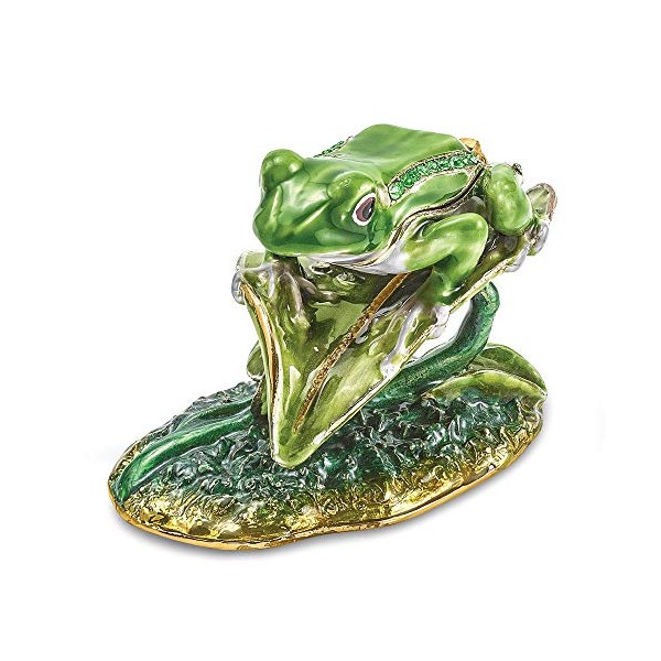 Jere Luxury Giftware Bejeweled Lilly Frog On Lily Pad, Pewter