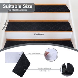 7 PCS Stair Mats Carpet Stair Treads, 8x30 inches Stair Carpet Removable and Machine Washable,Non-slip Rubber Backing, Indoor Stair Runner Rugs Cover Mat Perfect for Pets Kids Elders,Dark Grey