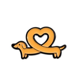 Orange Dachshund Dog Enamel Lapel Pin, Love Heart Shape, Pet Animal Badge, 1.2 inches