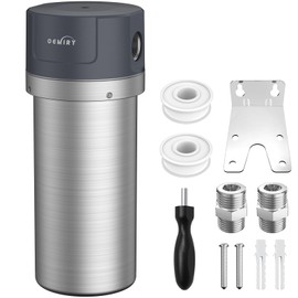 OEMIRY Whole House Water Filter, Stainless Steel Filter Housing, 10"x4.5" Sediment Filter Pre-Filtration System for Well or City Water, 1" or 3/4" NPT Port, 1 Filter