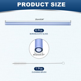 PATIKIL 10 Inch Borosilicate Glass Tubes, 6 Pcs12mm OD 2mm Thick Glass Blowing Tubes Straight Pipe with Cleaning Brush for Laboratory Glass Making, Blue