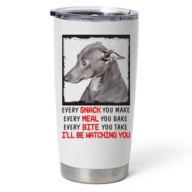 Every Snack You Make I'll Be Watching You Blue Italian Greyhound Tumbler 20oz Curved Stainless Steel Vacuum Insulated Cup With Lid Funny Gifts for Dog Lovers
