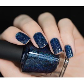 ILNP After Midnight - Prussian Blue Holographic Nail Polish with Gold Accents, Chip Resistant Manicure, Non-Toxic Nail Lacquer, Vegan, Cruelty Free, 12ml