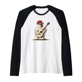 White Chicken with Cool Guitar Costume for Adults and Kids Raglan Baseball Tee