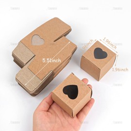 AUEAR, 50 Pack of Kraft Gift Boxes with Clear Plastic Heart Window 2x2x2 inch Black Treat for Cake Candy Cookies Dessert