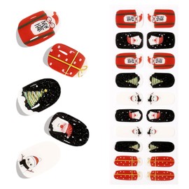 Winter Snowman Nail Strips Self-Adhesive Gel Nail Christmas Tree Santa Claus Nail Polish Stickers Semi Cured Gel Nail Stickers Full Nail Wraps Christmas Nail Polish Strips for Women Nail Decor 20Pcs