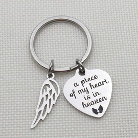 IDLAN Memorial Jewelry A Piece of My Heart is in Heaven Keychain Angel Wing Stainless Steel Key Chain Memorial Gift
