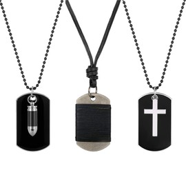 Aroncent 3er Verstellbar Halskette Leder Dog Tag Hundemarken Kette Feder Retro Ringe Anhänger Blau Strass Halskette Stern für Damen und Herren