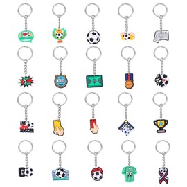 Gosknor 20pcs Football Keyrings, Sports Themed Soccer Key Rings Assorted Soccer Keychain Goodies Bags Stuff Football Party Accessories Favors Gifts for Men Kids Boys Birthday Classroom Rewards