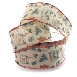 Ribbon Traditions Christmas Cocoa and Gingerbread Burlap Wired Ribbon 2 1/2" by 25 Yards