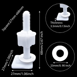 Toilet Seat Screws Replacement Plastic Toilet Seat Hinge Bolt Screws with Plastic Nuts and Washers Parts Kit for Fixing the Top Toilet Seat, White (2 Pair NO.8)