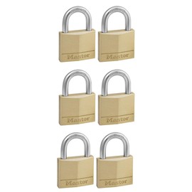 Master Lock 140EURSIX Pack of 6 Key Padlocks with Brass Body, Gold, 6 x 4 x 1,3 cm