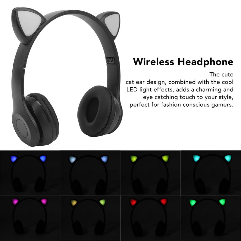 P47M Wireless Headphone Cute Cartoon Cat Ear LED Light 400mAh