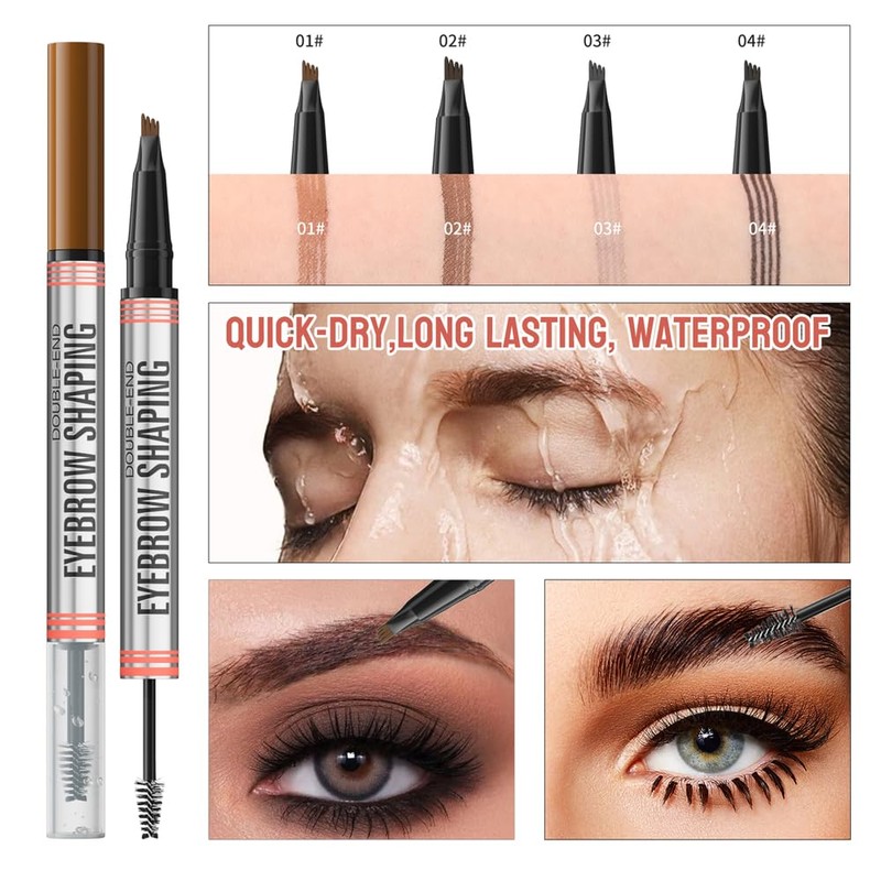 Eyebrow Pen - 2-in-1 Dual-Ended Eyebrow Pen with 4-Fork-Tip &