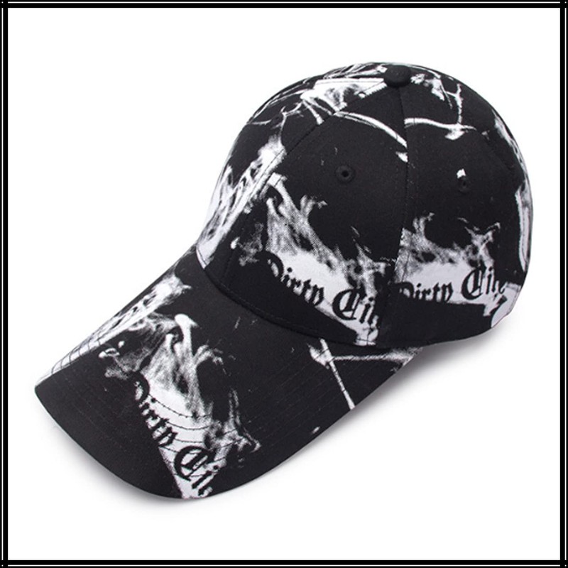 White Fang CA487 Caps, English Letters, Marble Pattern, Brim Length,