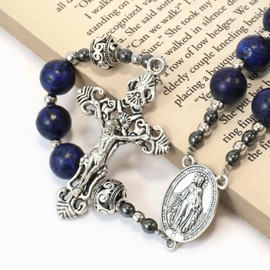 Nazareth Store Red Garnet Rosary Stone Beads Necklace Metal Beaded Glory Beads Miraculous Medal & Silver Cross Crucifix For Men and Womens