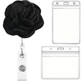 Badge Reel Holder Retractable Clip Flower with Horizontal Badge Holder Alligator Clip Id Name Card for Women Student Office Doctor (1, Crimson - Rose)