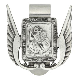St. Christopher Visor Clip with Wings, Religious Patron Saint Medal for Car, Interior Auto Accessory, Catholic Gifts, 1.5 Inches