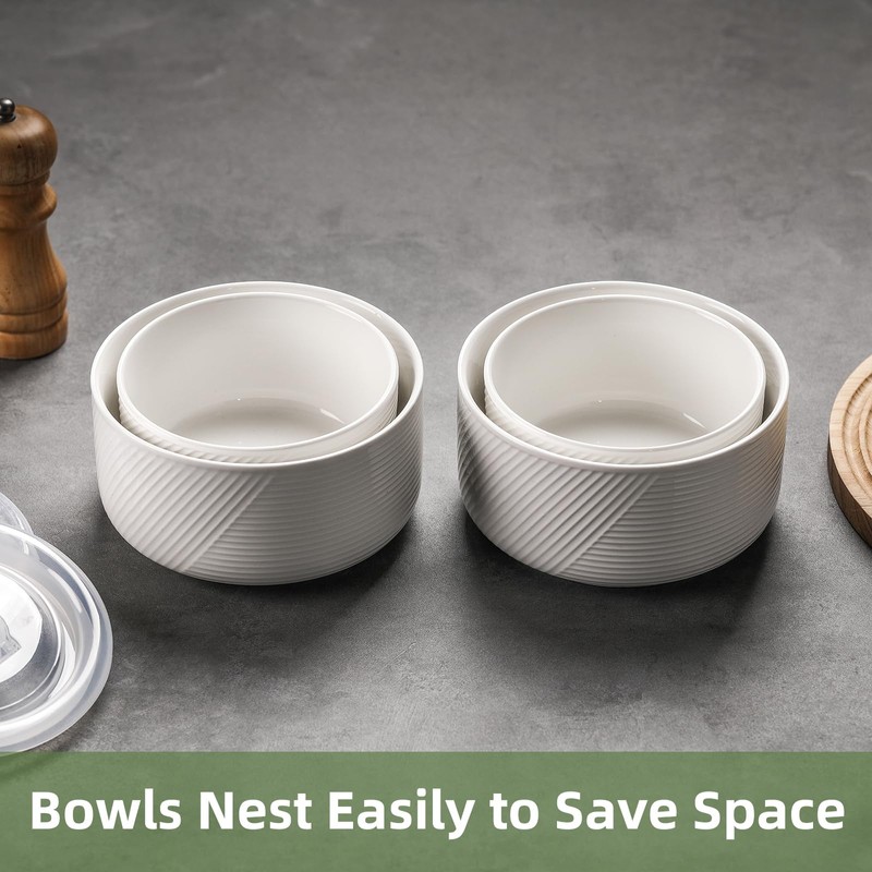 Adewnest Ceramic Nesting Bowls with Lid: Microwave Safe Food Storage