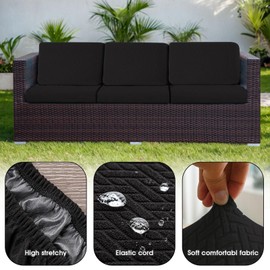 Outdoor Waterproof Couch Cushion Covers, Stretch Individual Patio Chair Cushion Outdoor Seat Cushion Pad Replacement Sofa Cushion Protector Sofa Slipcover (Black, 3Pcs)