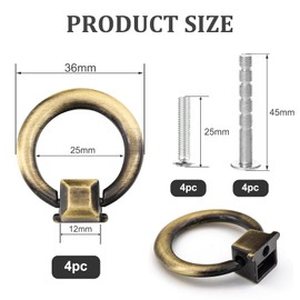 Misuyue 4pcs Bronze Cupboard Handles Knobs, Vintage Pull Ring Drawer Knob, Antique Style Cabinet Knobs, Zinc Alloy Kitchen Cabinet Handle for Wardrobes, Furniture