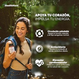 Health Hack L-Arginina y Magnesio Glicinato Circulación Sanguínea | 230mg L-Arginina, 250mg Magnesio Glicinato, Resveratrol, CoQ10, PQQ, Vitamina B3 y